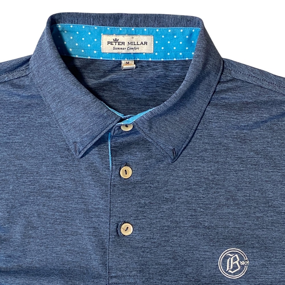 Peter Millar Summer Comfort Mens Blue Heather Golf Polo Shirt Size M